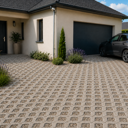 Dalle ROC 65 en béton drainante pour piétons, parkings perméables et véhicules légers