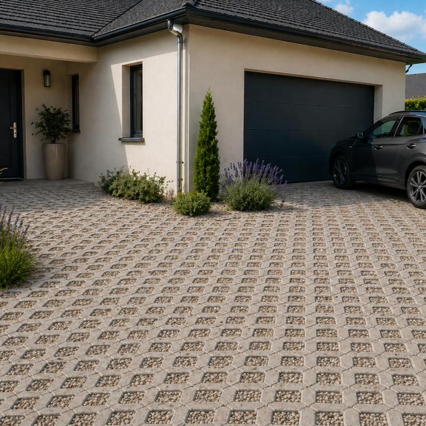 Dalle ROC 65 en béton drainante pour piétons, parkings perméables et véhicules légers