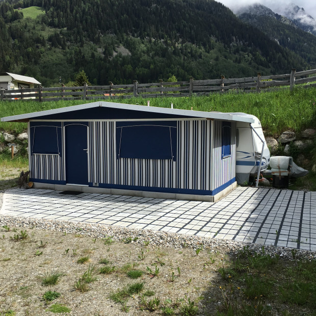 Terrasse de mobil home stabilisée